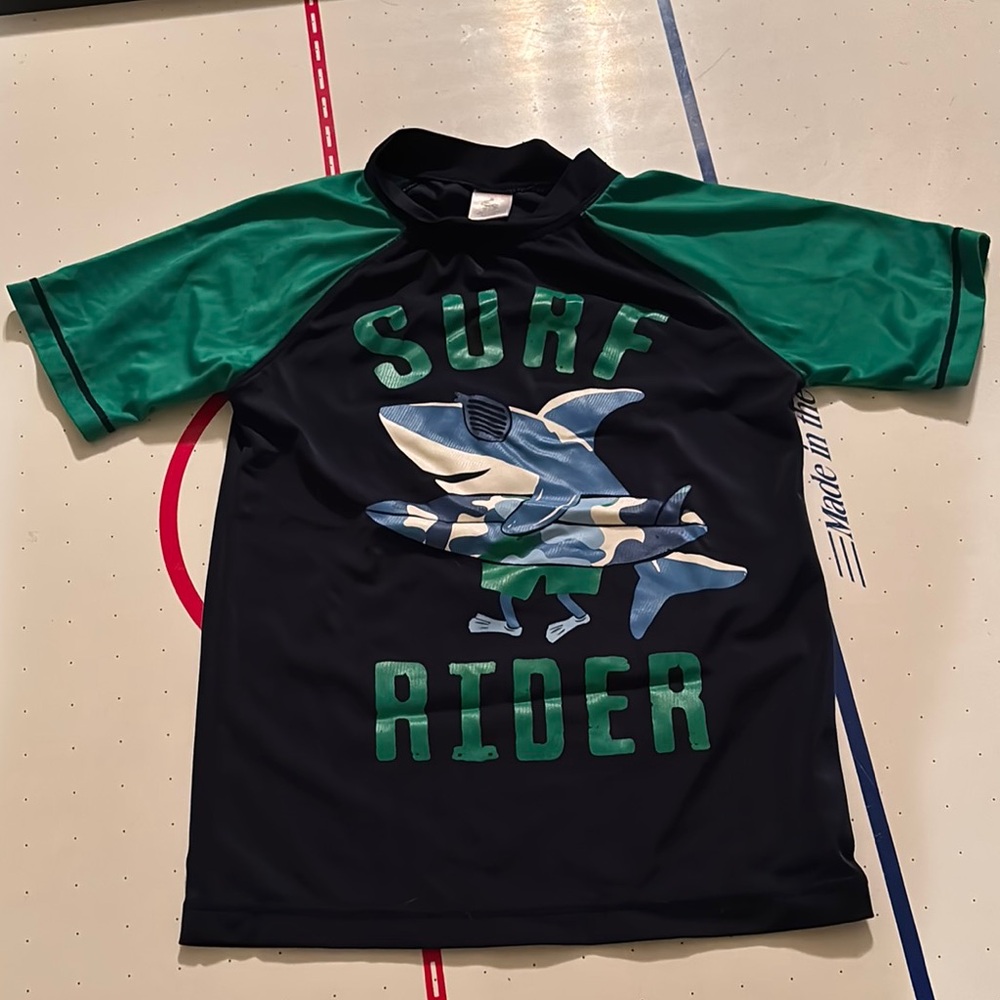 Gymboree Surf Rider Shark Rashguard - Teal and Navy Boys Size 8 Used